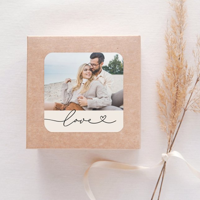 Love Heart Script Photo Soft White Wedding Square Sticker (Creator Uploaded)