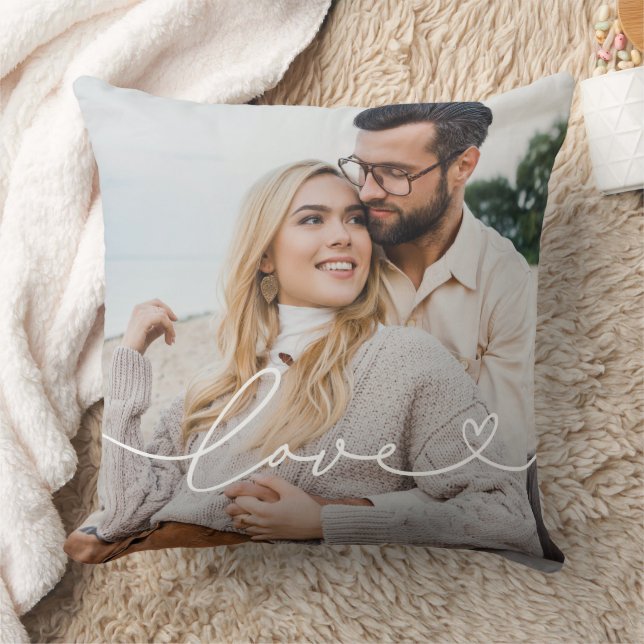 Love Heart Script Photo White Text Cushion (Blanket)