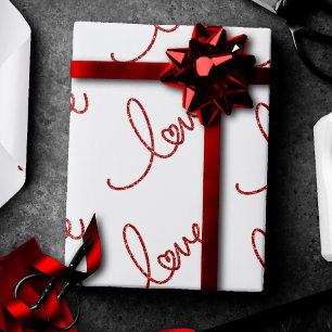 Love Heart Script   Simple Red Typography on White Wrapping Paper