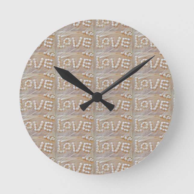 Love Heart Sea Shell Beach Hearts Seashells Summer Round Clock (Front)