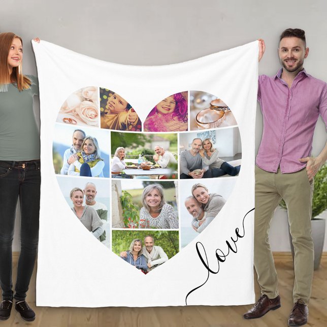 Love Heart Shaped 11 Photo Collage White Fleece Blanket (Creator Uploaded)