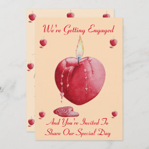 love heart shaped candle engagment invitation