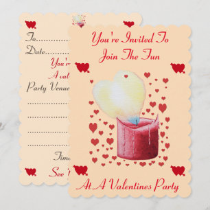 love heart shaped flame red candle valentines invitation
