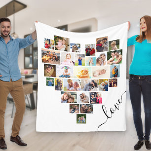 Love Heart Shaped Photo Collage White Fleece Blanket