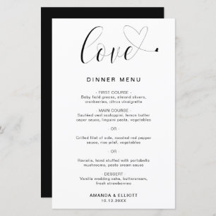 Love Heart Simple Modern Wedding Menu