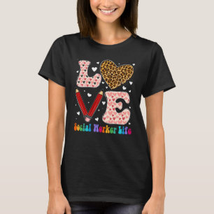 Love Heart Social Worker Life Leopard Plaid Valent T-Shirt