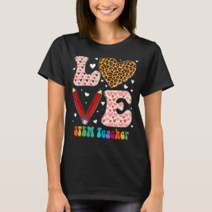 Love Heart STEM Teacher Leopard Plaid Red Valentin T-Shirt