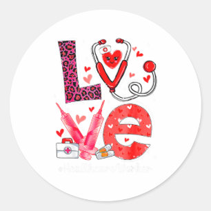 Love Heart Stethoscope Healthcare Worker Funny Val Classic Round Sticker