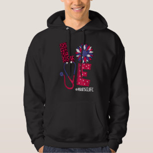 Love Heart Stethoscope Nurse Life 4th Of July 2022 Hoodie