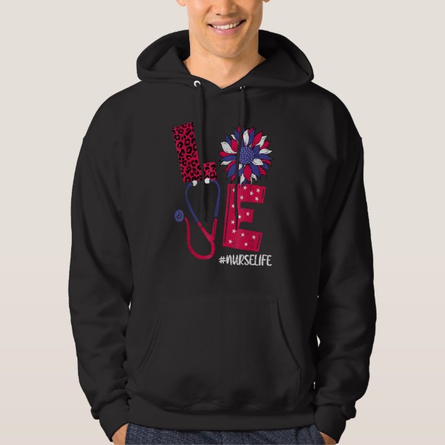 Love Heart Stethoscope Nurse Life 4th Of July 2022 Hoodie (Front)