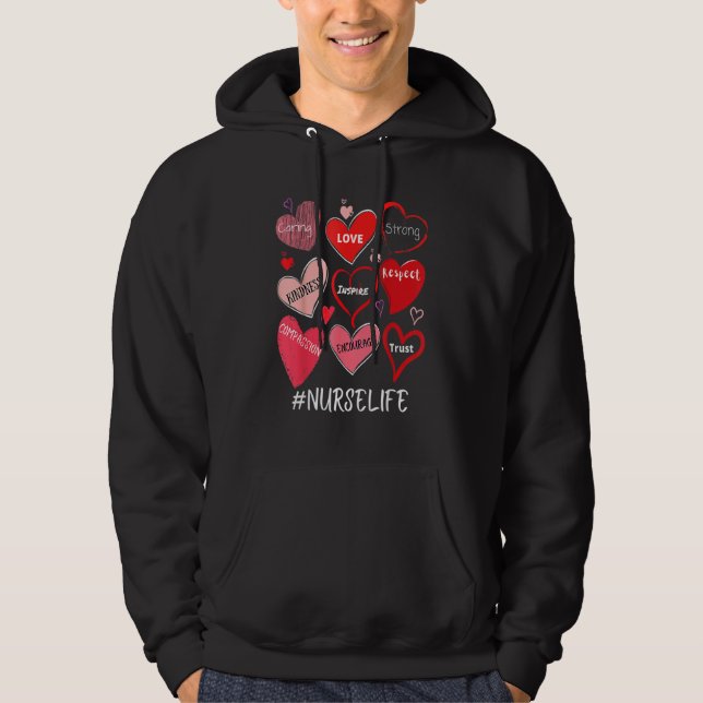 Love Heart Stethoscope Nurse Life Nursing Valentin Hoodie (Front)