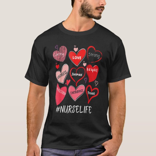 Love Heart Stethoscope Nurse Life Nursing Valentin T-Shirt (Front)