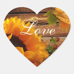 Love Heart Stickers, Rustic Country Fall Sunflower Sticker