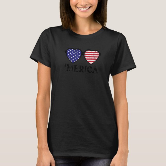 Love Heart Sunglasses Graphic 4th Of July Usa Flag T-Shirt (Front)