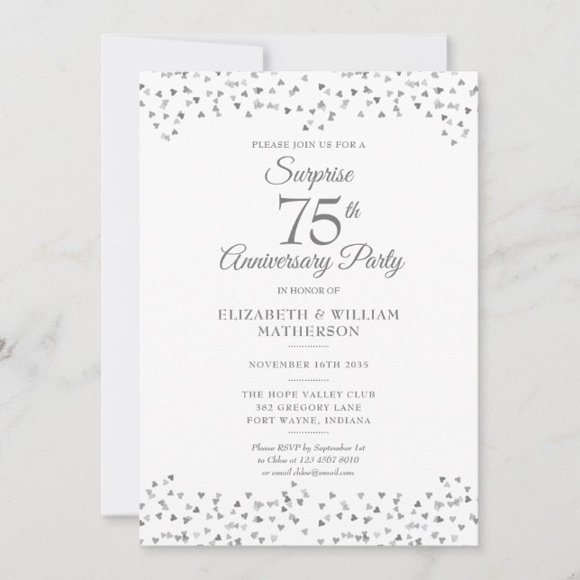 Love Heart Surprise Party 75th Wedding Anniversary Invitation (Front)