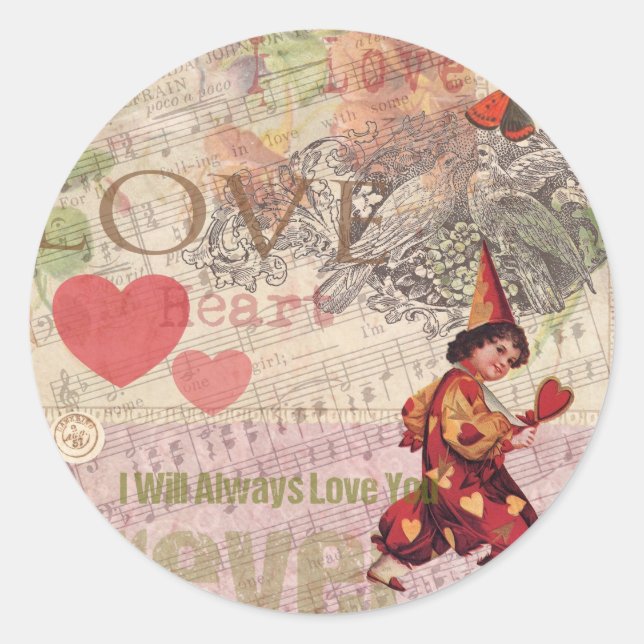 Love Heart Sweetheart Valentine Cherub Classic Round Sticker (Front)