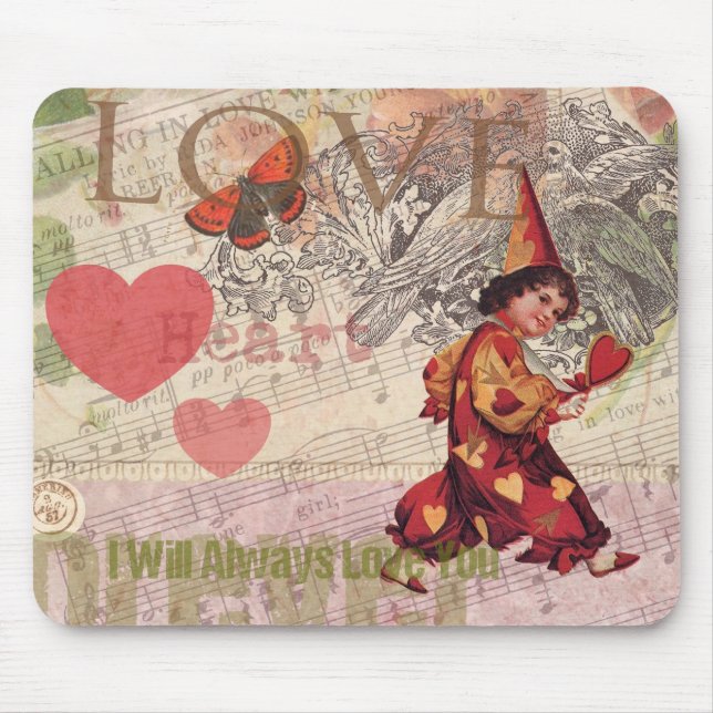 Love Heart Sweetheart Valentine Cherub Mouse Mat (Front)