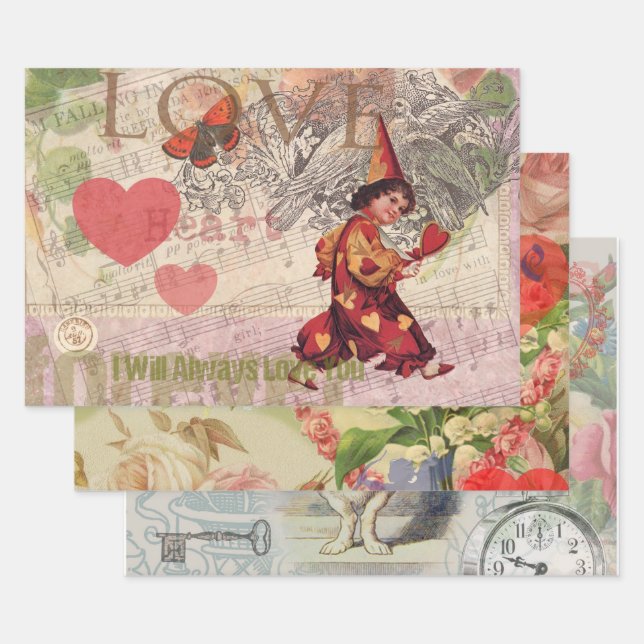 Love Heart Sweetheart Valentine Cherub Wrapping Paper Sheet (Set)