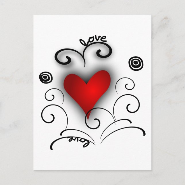 Love Heart Swirl - Red And Black With Effects Postcard (Front)