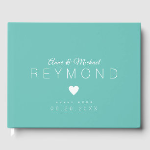 Love heart teal blue wedding guest book