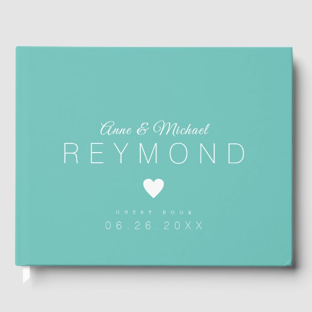 Love heart teal blue wedding guest book (Front)