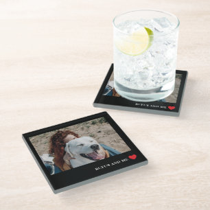 Love Heart Text and Photograph Glass Coaster