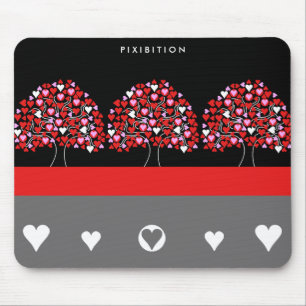 Love Heart Tree Red Black White Mousepad