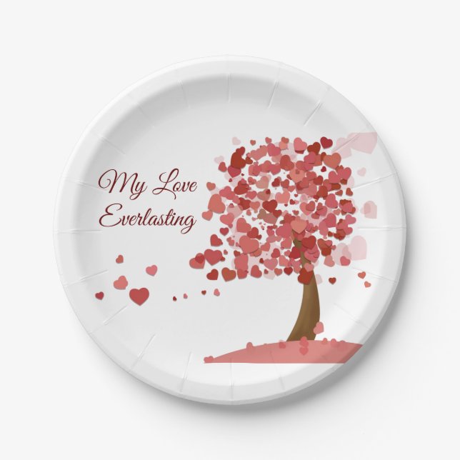 Love Heart Tree Valentine's Day Anniversary Paper Plate (Front)
