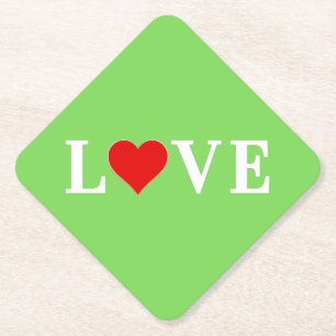 LOVE, Heart, Typography, Text Based, Minimalist,   Paper Coaster