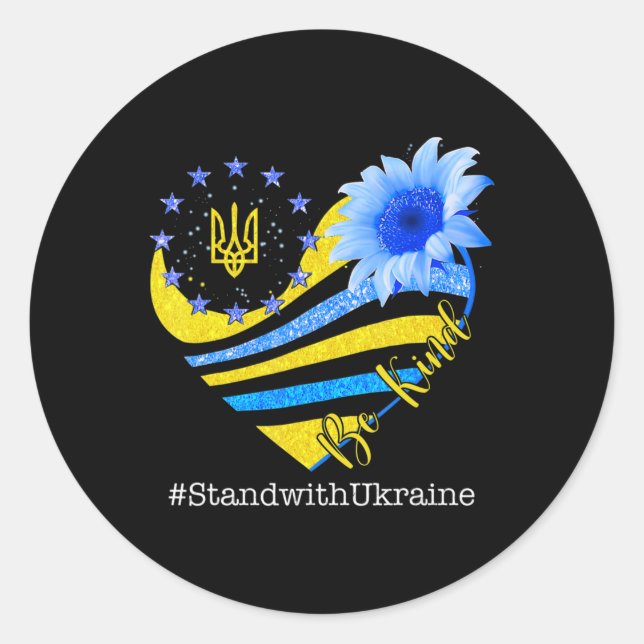 Love Heart Ukraine Be Kind Stand With Ukraine Ukra Classic Round Sticker (Front)