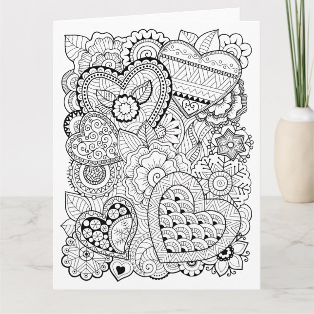 Love Heart Valentine adult colouring card (Front)