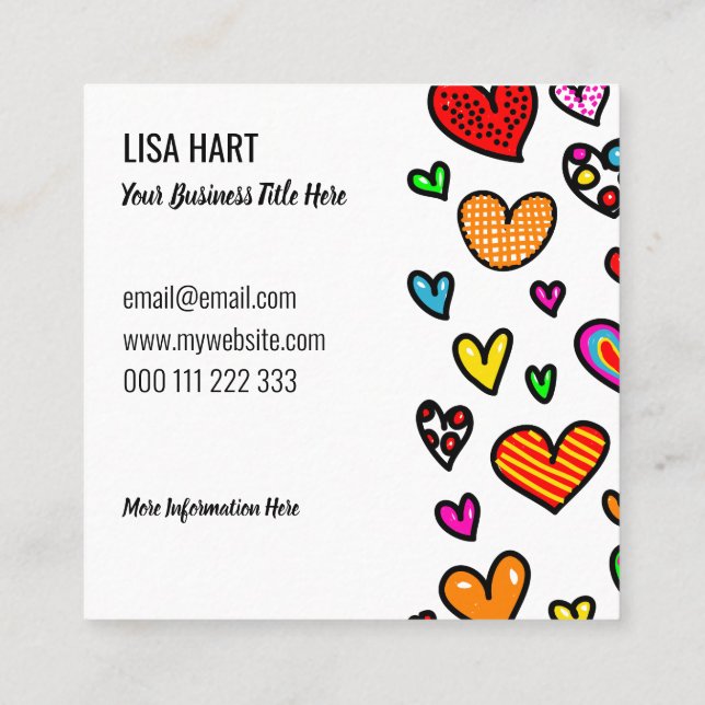 Love Heart Valentine Romantic Doodle Template Square Business Card (Back)