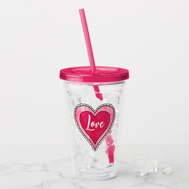 Love Heart Valentine's Day Acrylic Tumbler (Front Ice)