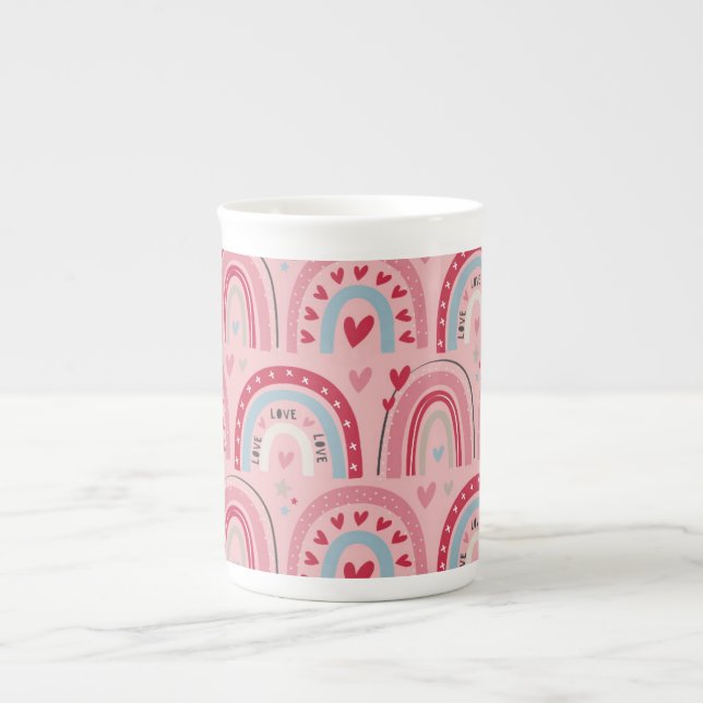Love Heart Valentines Day Rainbow   Bone China Mug (Front)