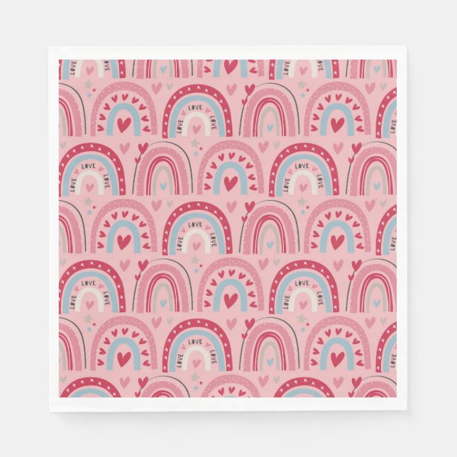 Love Heart Valentines Day Rainbow  Napkin (Front)