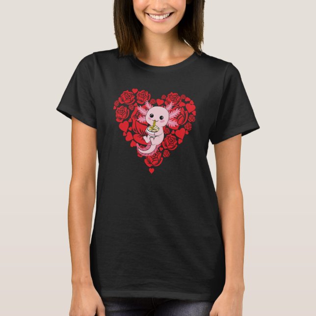 Love Heart Valentine's Day Roses Axolotl Boys Kids T-Shirt (Front)