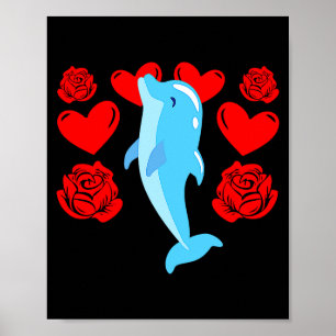 Love Heart Valentines Day Roses Dolphin Boys Kids  Poster