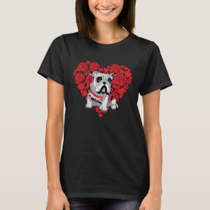 Love Heart Valentine's Day Roses English Bulldog B T-Shirt
