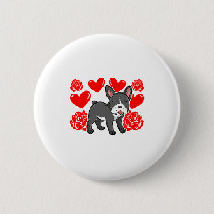 Love Heart Valentines Day Roses French Bulldog Bo  6 Cm Round Badge