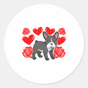 Love Heart Valentines Day Roses French Bulldog Bo  Classic Round Sticker