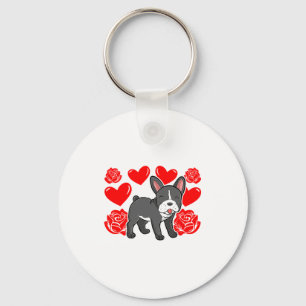 Love Heart Valentines Day Roses French Bulldog Bo  Key Ring