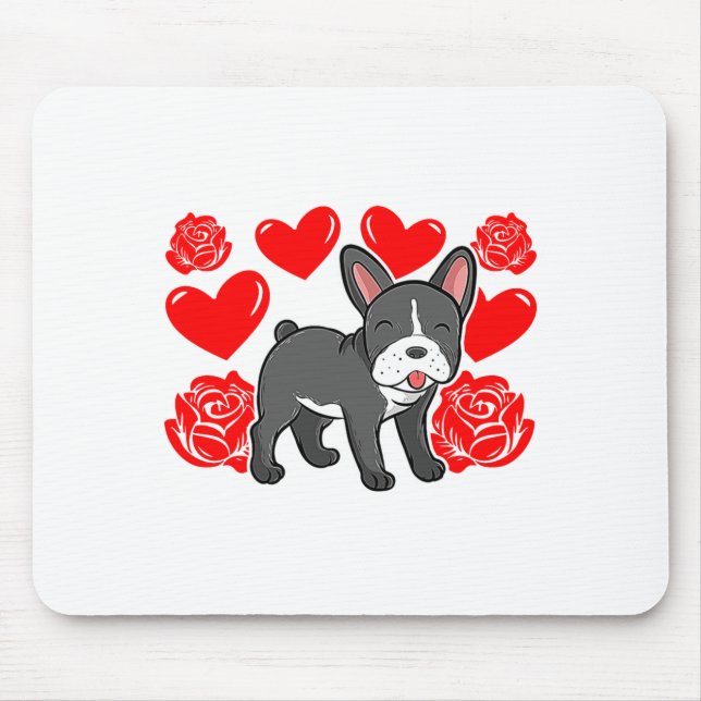 Love Heart Valentines Day Roses French Bulldog Bo  Mouse Mat (Front)