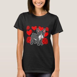 Love Heart Valentines Day Roses French Bulldog Bo  T-Shirt