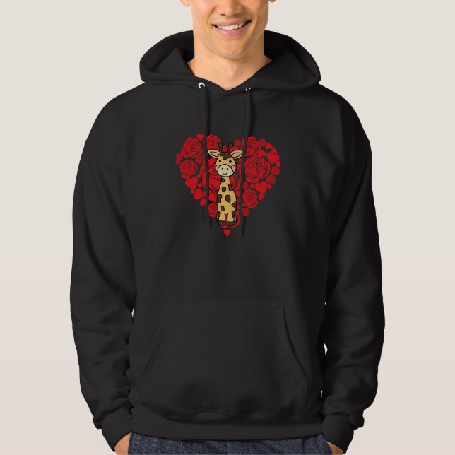 Love Heart Valentine's Day Roses Giraffe Boys Kids Hoodie (Front)
