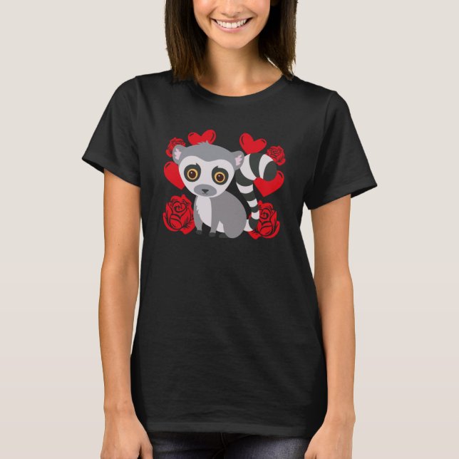 Love Heart Valentine's Day Roses Lemur Boys Kids   T-Shirt (Front)