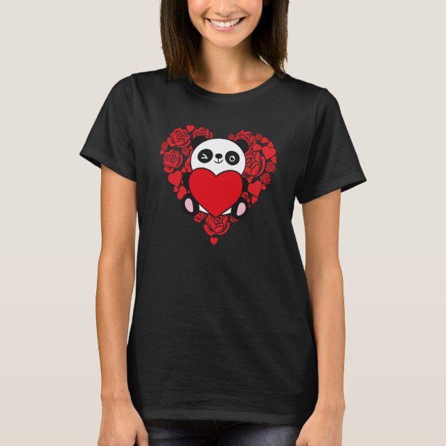 Love Heart Valentine's Day Roses Panda Boys Kids T-Shirt (Front)