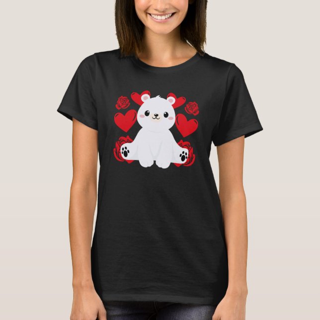 Love Heart Valentine's Day Roses Polar Bear Boys K T-Shirt (Front)