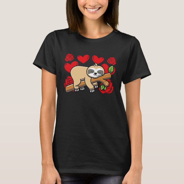 Love Heart Valentine's Day Roses Sloth Boys Kids T-Shirt (Front)
