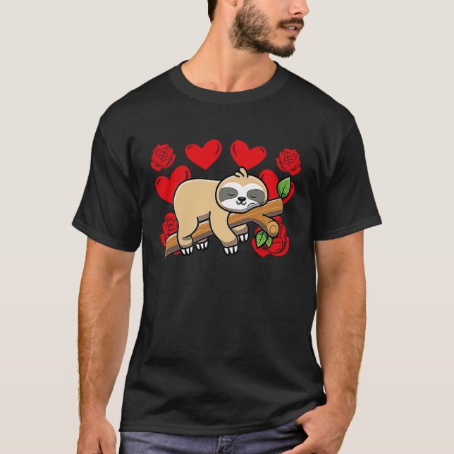 Love Heart Valentine's Day Roses Sloth Boys Kids T-Shirt (Front)