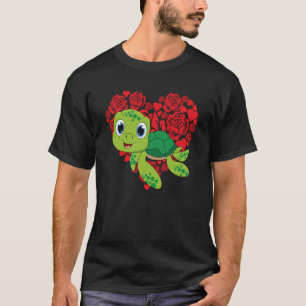 Love Heart Valentine's Day Roses Turtle Boys Kids T-Shirt